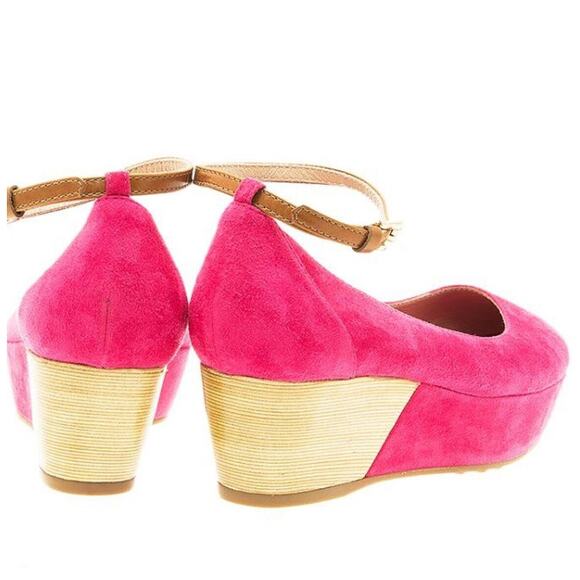 Tod's Deep Pink Suede Ankle Strap Ballerina Style Round Toe Wedge Shoes 38 / 8 - Picture 3 of 13